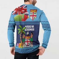 Fiji Marau na Kerisimasi Button Sweatshirt Christmas Collared Lory - Fiji Emblems and Xmas Palm Tree Tapa Art Pattern LT03 - Polynesian Pride