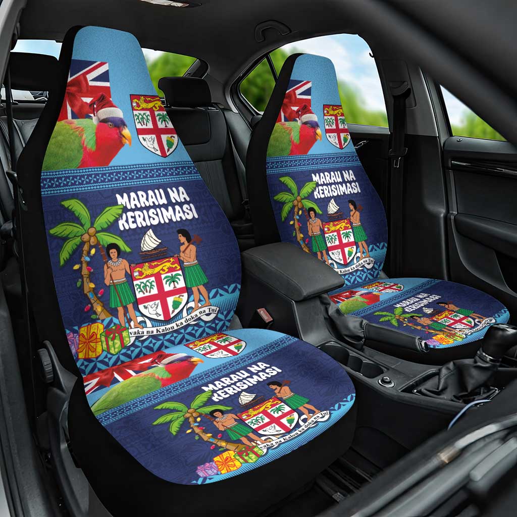 Fiji Marau na Kerisimasi Car Seat Cover Christmas Collared Lory - Fiji Emblems and Xmas Palm Tree Tapa Art Pattern LT03 One Size Blue - Polynesian Pride