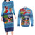 Fiji Marau na Kerisimasi Couples Matching Long Sleeve Bodycon Dress and Long Sleeve Button Shirt Christmas Collared Lory - Fiji Emblems and Xmas Palm Tree Tapa Art Pattern