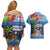 Fiji Marau na Kerisimasi Couples Matching Off Shoulder Short Dress and Hawaiian Shirt Christmas Collared Lory - Fiji Emblems and Xmas Palm Tree Tapa Art Pattern