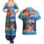 Fiji Marau na Kerisimasi Couples Matching Summer Maxi Dress and Hawaiian Shirt Christmas Collared Lory - Fiji Emblems and Xmas Palm Tree Tapa Art Pattern