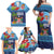 Fiji Marau na Kerisimasi Family Matching Off Shoulder Maxi Dress and Hawaiian Shirt Christmas Collared Lory - Fiji Emblems and Xmas Palm Tree Tapa Art Pattern