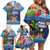 Fiji Marau na Kerisimasi Family Matching Off Shoulder Short Dress and Hawaiian Shirt Christmas Collared Lory - Fiji Emblems and Xmas Palm Tree Tapa Art Pattern