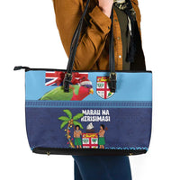 Fiji Marau na Kerisimasi Leather Tote Bag Christmas Collared Lory - Fiji Emblems and Xmas Palm Tree Tapa Art Pattern LT03 - Polynesian Pride