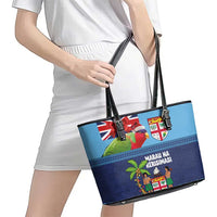 Fiji Marau na Kerisimasi Leather Tote Bag Christmas Collared Lory - Fiji Emblems and Xmas Palm Tree Tapa Art Pattern LT03 - Polynesian Pride
