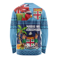 Fiji Marau na Kerisimasi Long Sleeve Shirt Christmas Collared Lory - Fiji Emblems and Xmas Palm Tree Tapa Art Pattern LT03 - Polynesian Pride