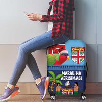 Fiji Marau na Kerisimasi Luggage Cover Christmas Collared Lory - Fiji Emblems and Xmas Palm Tree Tapa Art Pattern LT03 - Polynesian Pride