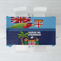 Fiji Marau na Kerisimasi Tablecloth Christmas Collared Lory - Fiji Emblems and Xmas Palm Tree Tapa Art Pattern LT03 Blue - Polynesian Pride