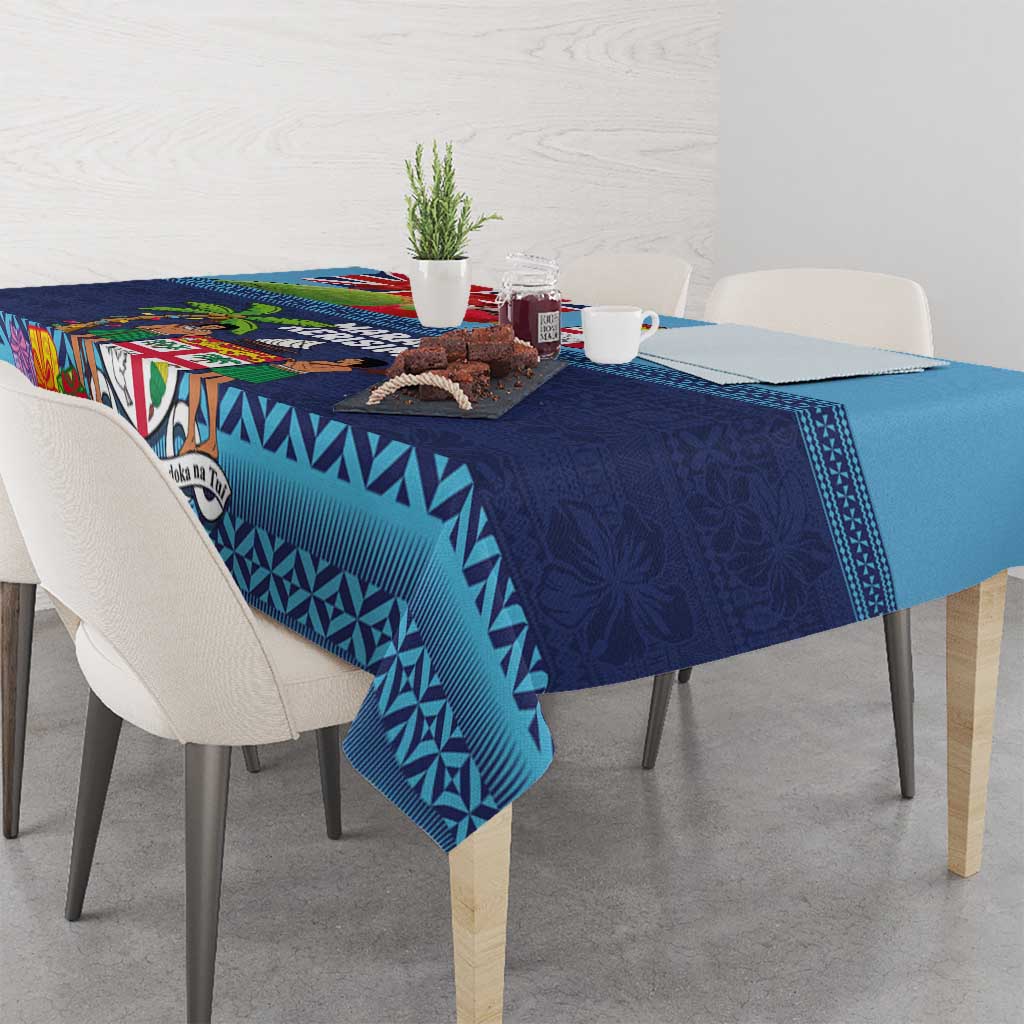Fiji Marau na Kerisimasi Tablecloth Christmas Collared Lory - Fiji Emblems and Xmas Palm Tree Tapa Art Pattern LT03 - Polynesian Pride