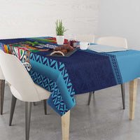 Fiji Marau na Kerisimasi Tablecloth Christmas Collared Lory - Fiji Emblems and Xmas Palm Tree Tapa Art Pattern LT03 - Polynesian Pride