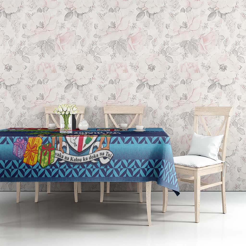 Fiji Marau na Kerisimasi Tablecloth Christmas Collared Lory - Fiji Emblems and Xmas Palm Tree Tapa Art Pattern LT03 - Polynesian Pride