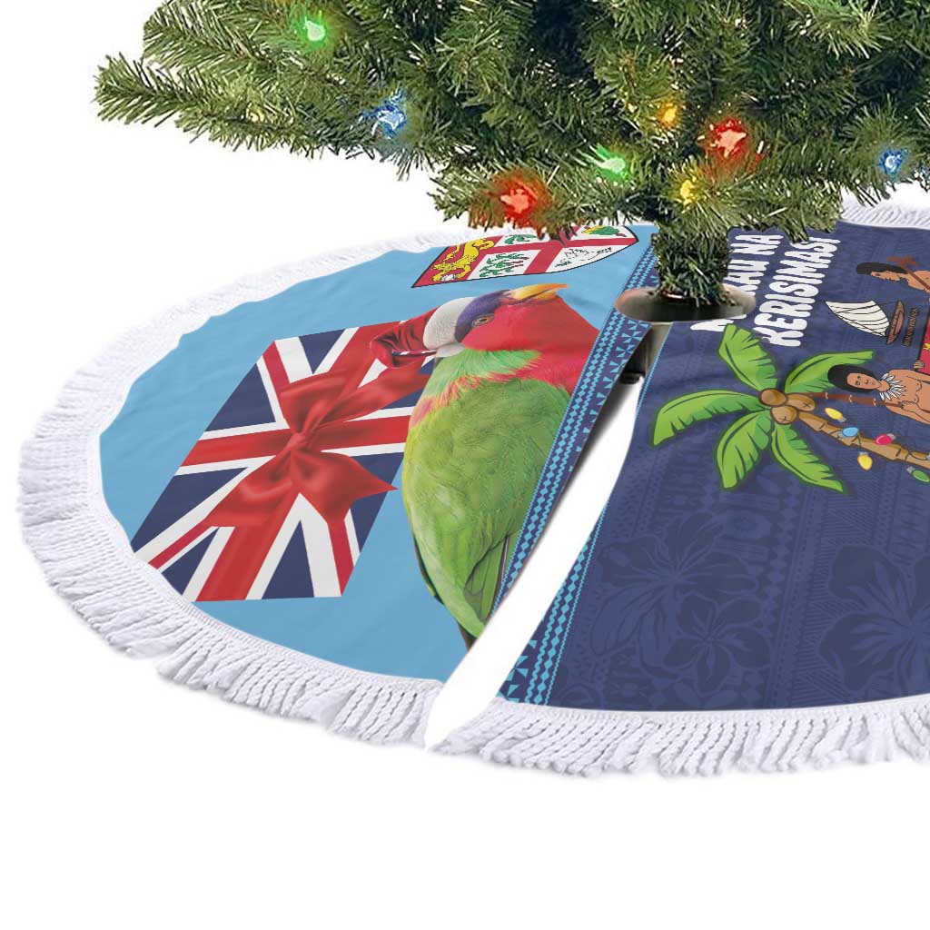 Fiji Marau na Kerisimasi Tree Skirt Christmas Collared Lory - Fiji Emblems and Xmas Palm Tree Tapa Art Pattern LT03 - Polynesian Pride