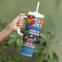 Fiji Marau na Kerisimasi Tumbler With Handle Christmas Collared Lory - Fiji Emblems and Xmas Palm Tree Tapa Art Pattern LT03 - Polynesian Pride