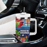 Fiji Marau na Kerisimasi Tumbler With Handle Christmas Collared Lory - Fiji Emblems and Xmas Palm Tree Tapa Art Pattern LT03 - Polynesian Pride