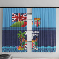 Fiji Marau na Kerisimasi Window Curtain Christmas Collared Lory - Fiji Emblems and Xmas Palm Tree Tapa Art Pattern LT03 With Hooks Blue - Polynesian Pride