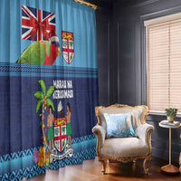 Fiji Marau na Kerisimasi Window Curtain Christmas Collared Lory - Fiji Emblems and Xmas Palm Tree Tapa Art Pattern LT03 - Polynesian Pride