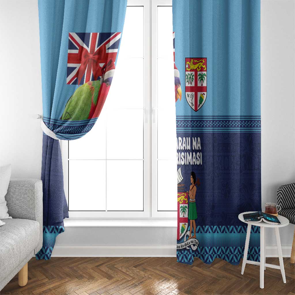 Fiji Marau na Kerisimasi Window Curtain Christmas Collared Lory - Fiji Emblems and Xmas Palm Tree Tapa Art Pattern LT03 - Polynesian Pride