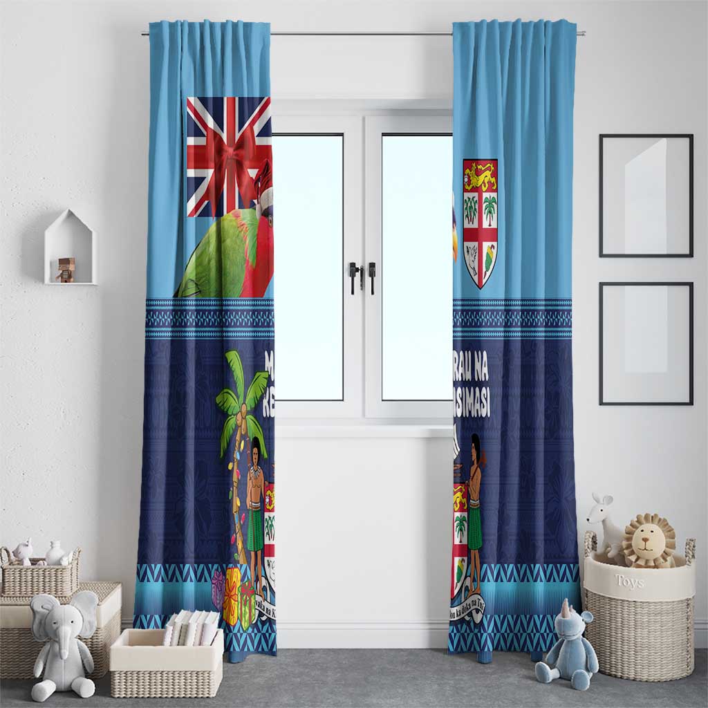 Fiji Marau na Kerisimasi Window Curtain Christmas Collared Lory - Fiji Emblems and Xmas Palm Tree Tapa Art Pattern LT03 - Polynesian Pride