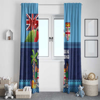 Fiji Marau na Kerisimasi Window Curtain Christmas Collared Lory - Fiji Emblems and Xmas Palm Tree Tapa Art Pattern LT03 - Polynesian Pride