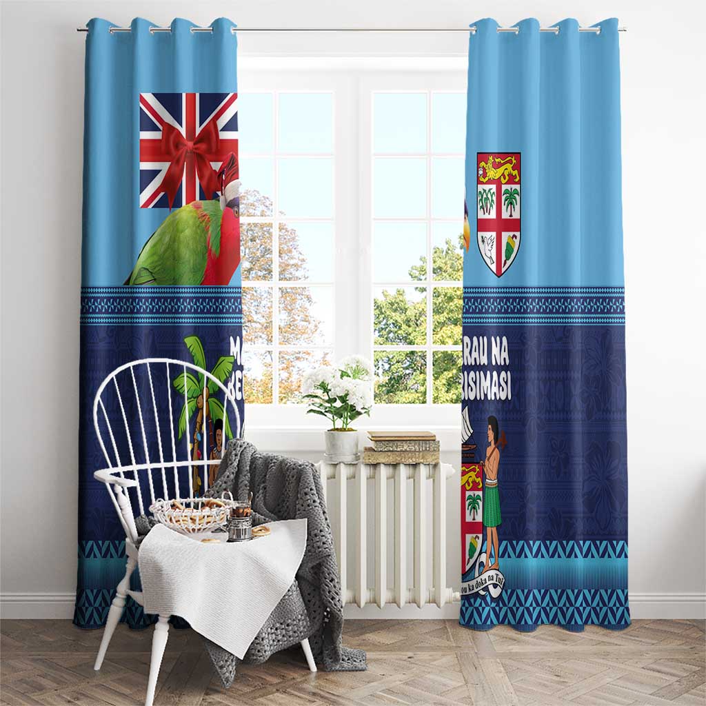 Fiji Marau na Kerisimasi Window Curtain Christmas Collared Lory - Fiji Emblems and Xmas Palm Tree Tapa Art Pattern LT03 - Polynesian Pride