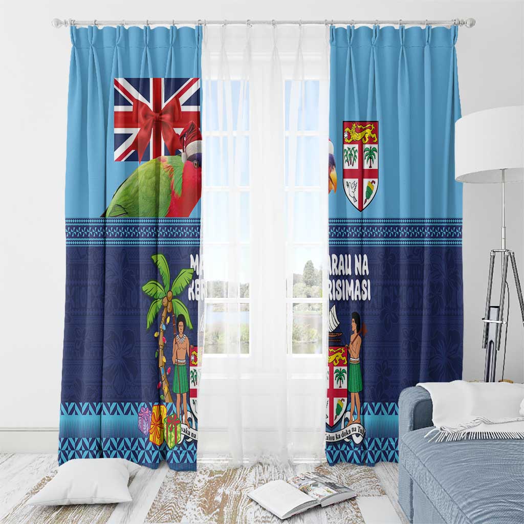 Fiji Marau na Kerisimasi Window Curtain Christmas Collared Lory - Fiji Emblems and Xmas Palm Tree Tapa Art Pattern LT03 - Polynesian Pride