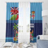 Fiji Marau na Kerisimasi Window Curtain Christmas Collared Lory - Fiji Emblems and Xmas Palm Tree Tapa Art Pattern LT03 - Polynesian Pride