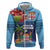 Fiji Marau na Kerisimasi Zip Hoodie Christmas Collared Lory - Fiji Emblems and Xmas Palm Tree Tapa Art Pattern