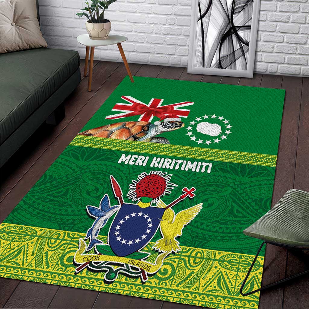 Cook Islands Meri Kiritimiti Area Rug Christmas Turtle - Cooks Islands Emblems and Polynesian Art Pattern LT03 Green - Polynesian Pride