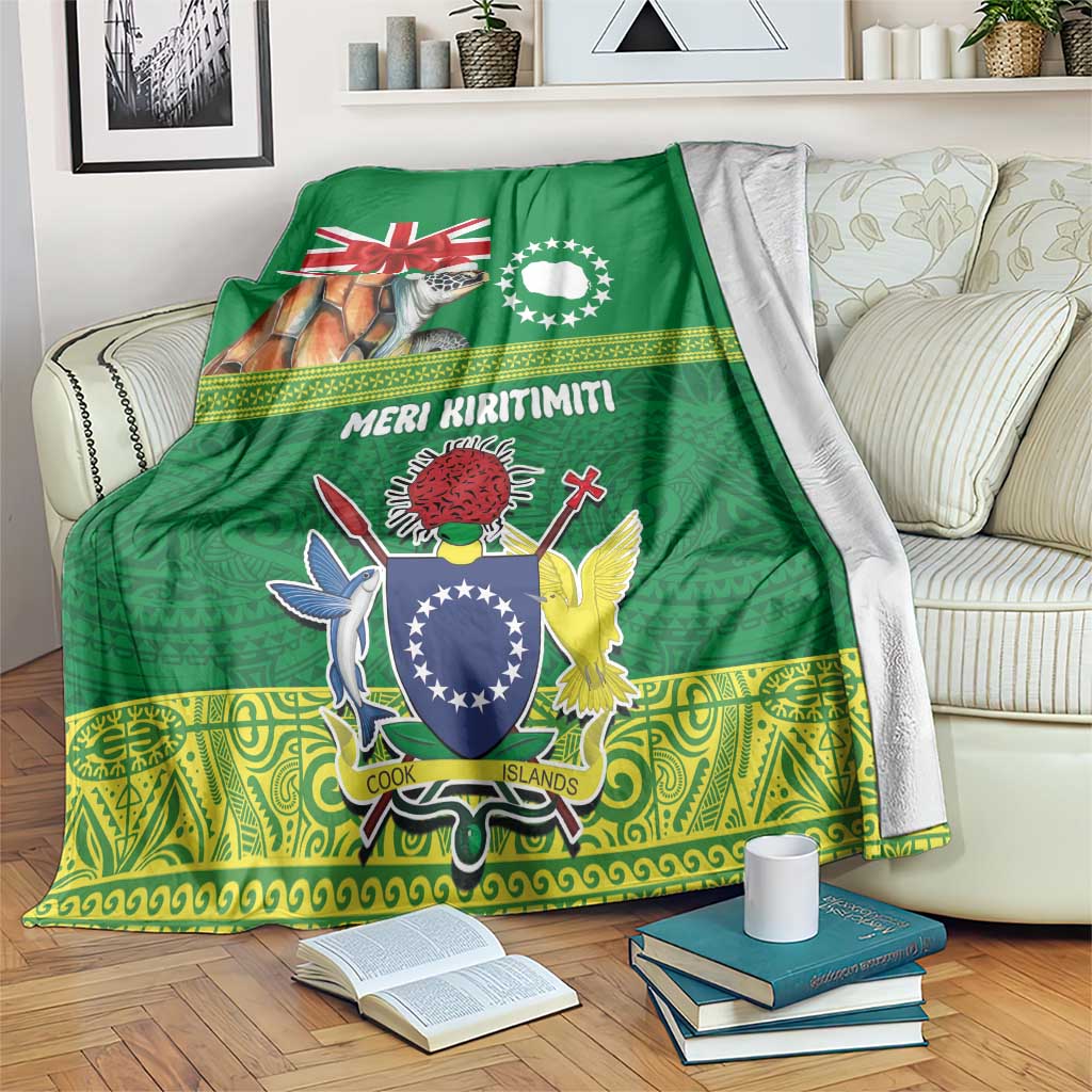 Cook Islands Meri Kiritimiti Blanket Christmas Turtle - Cooks Islands Emblems and Polynesian Art Pattern LT03 Green - Polynesian Pride