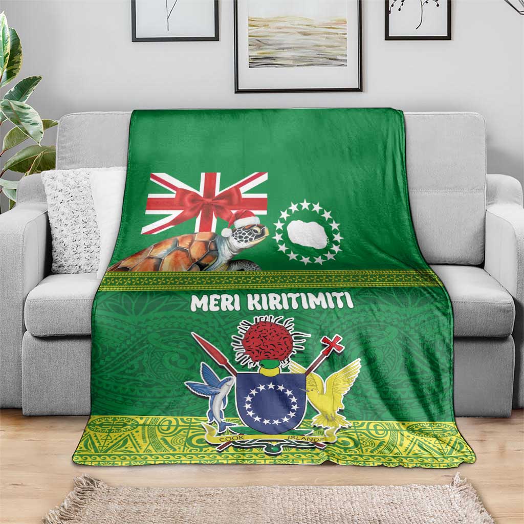 Cook Islands Meri Kiritimiti Blanket Christmas Turtle - Cooks Islands Emblems and Polynesian Art Pattern LT03 - Polynesian Pride