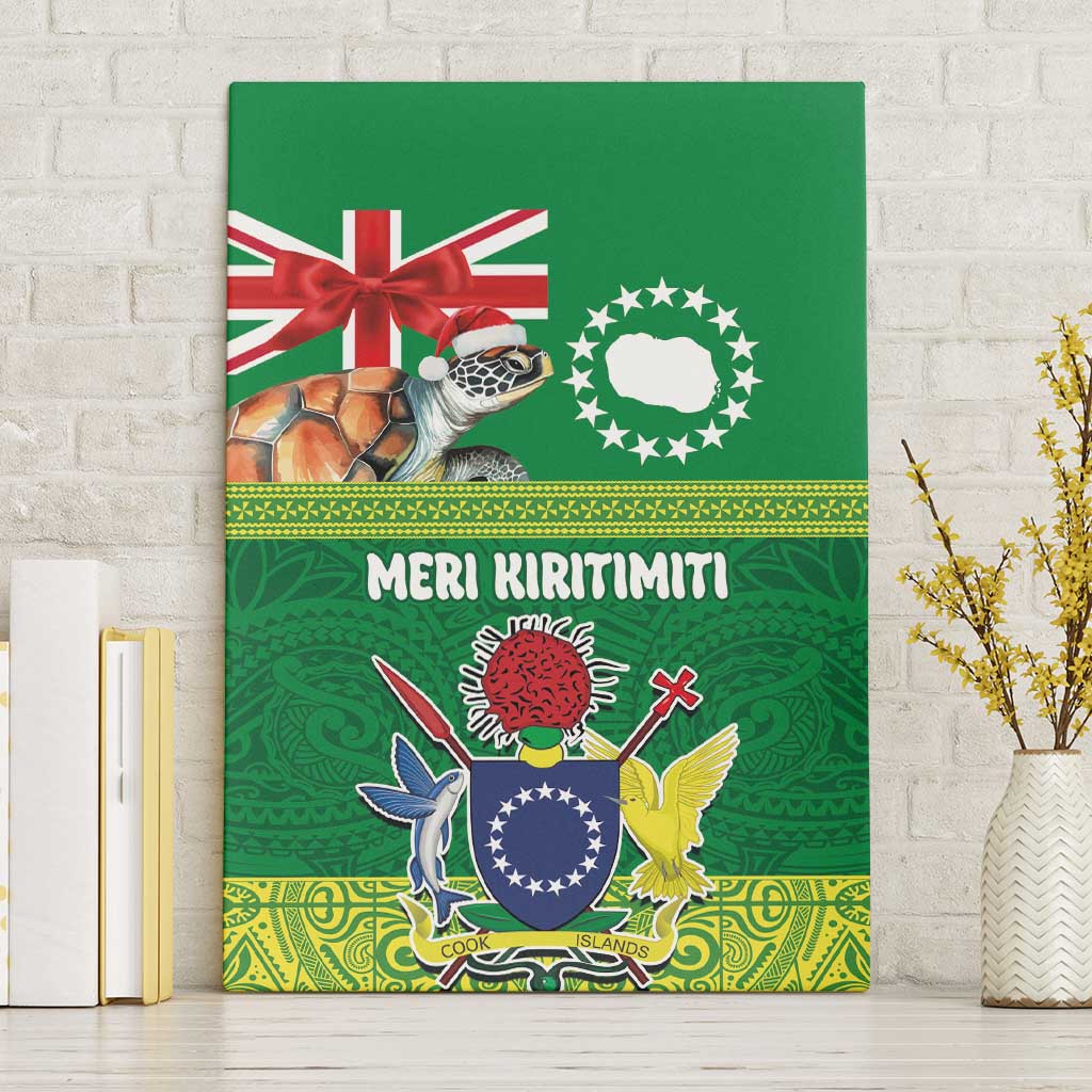 Cook Islands Meri Kiritimiti Canvas Wall Art Christmas Turtle - Cooks Islands Emblems and Polynesian Art Pattern LT03 Without Frame Green - Polynesian Pride