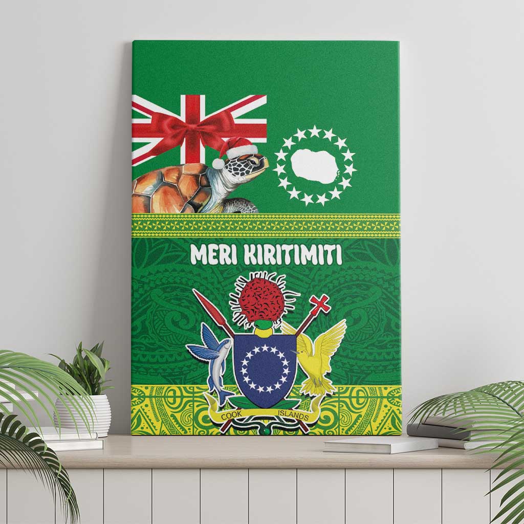 Cook Islands Meri Kiritimiti Canvas Wall Art Christmas Turtle - Cooks Islands Emblems and Polynesian Art Pattern LT03 - Polynesian Pride