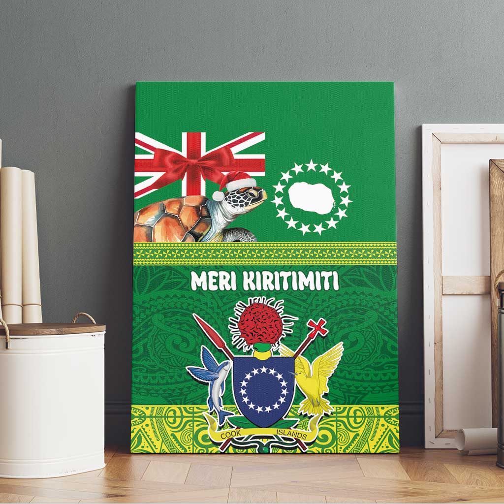 Cook Islands Meri Kiritimiti Canvas Wall Art Christmas Turtle - Cooks Islands Emblems and Polynesian Art Pattern LT03 - Polynesian Pride