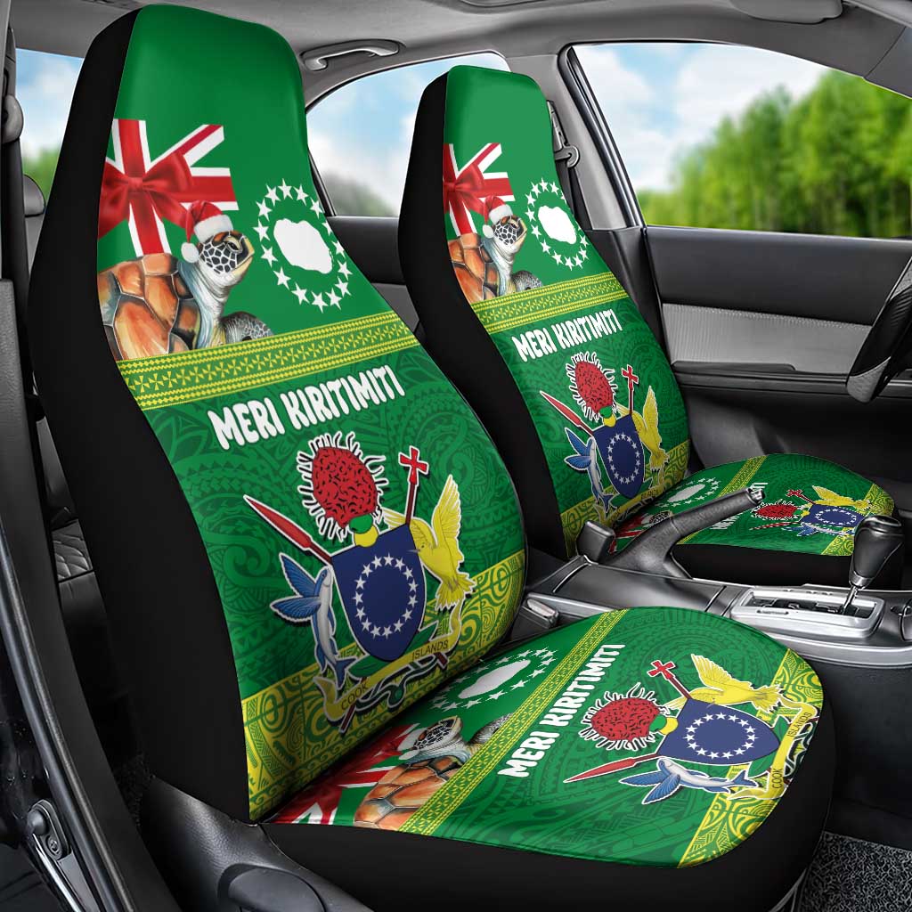 Cook Islands Meri Kiritimiti Car Seat Cover Christmas Turtle - Cooks Islands Emblems and Polynesian Art Pattern LT03 - Polynesian Pride
