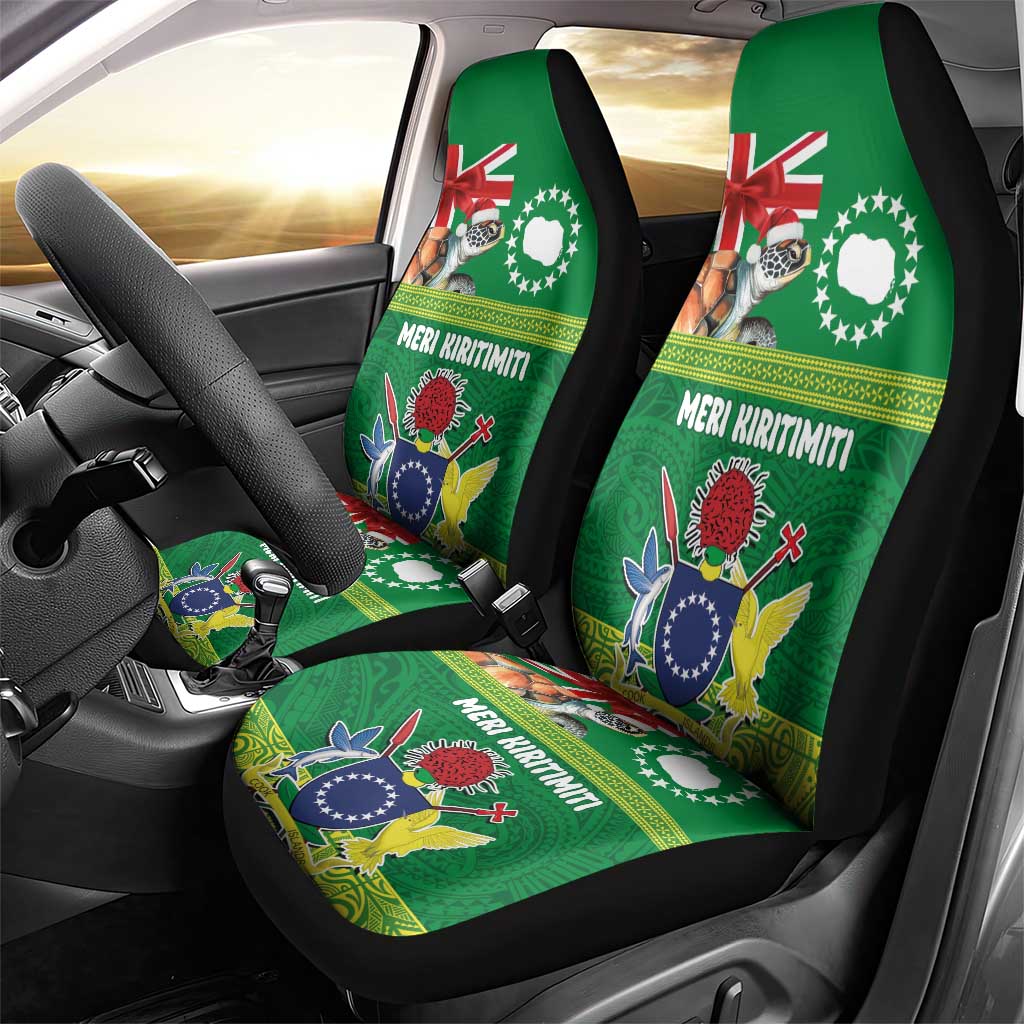 Cook Islands Meri Kiritimiti Car Seat Cover Christmas Turtle - Cooks Islands Emblems and Polynesian Art Pattern LT03 - Polynesian Pride