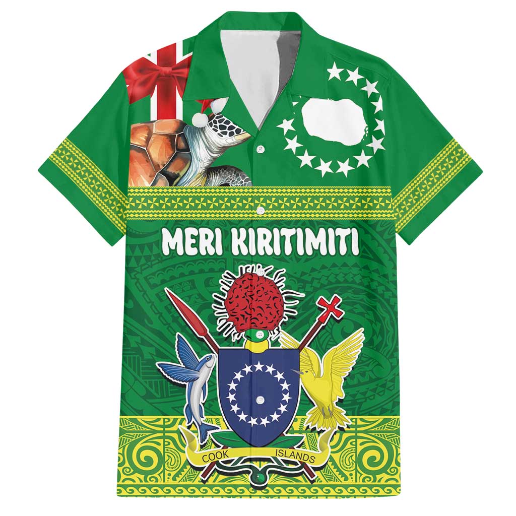Cook Islands Meri Kiritimiti Hawaiian Shirt Christmas Turtle - Cooks Islands Emblems and Polynesian Art Pattern LT03 Green - Polynesian Pride