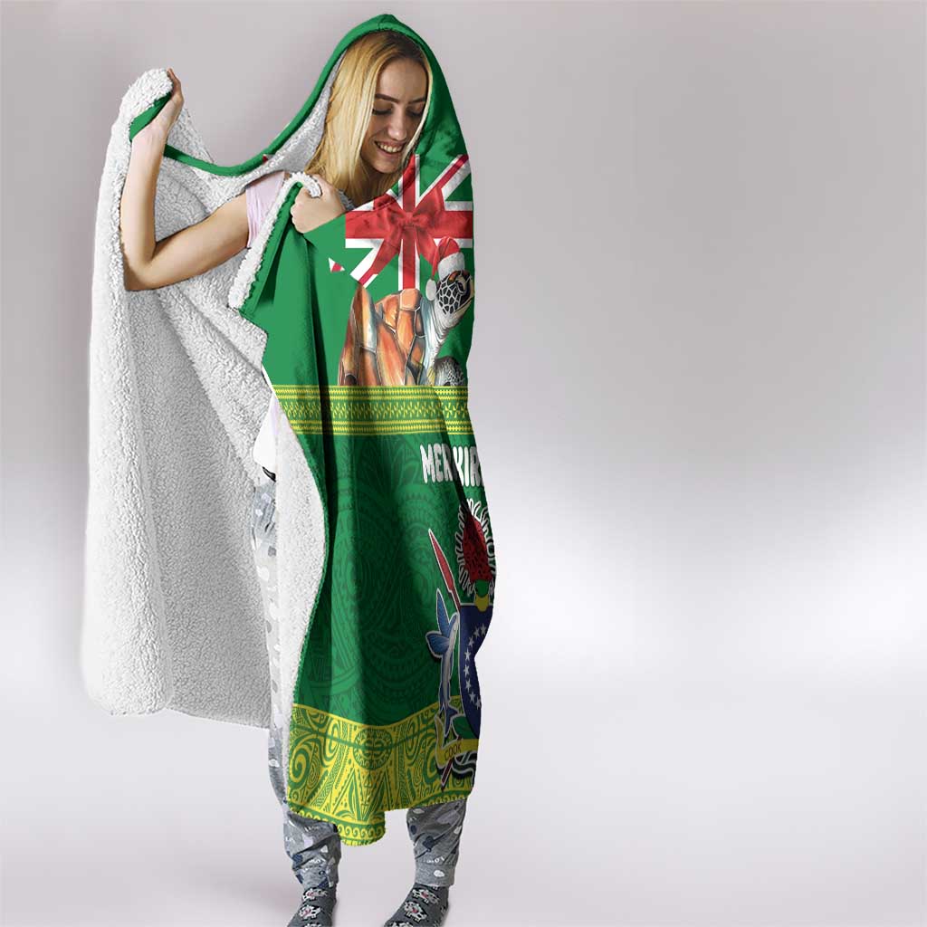 Cook Islands Meri Kiritimiti Hooded Blanket Christmas Turtle - Cooks Islands Emblems and Polynesian Art Pattern LT03 - Polynesian Pride