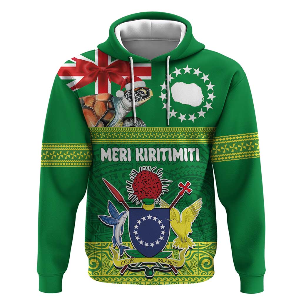 Cook Islands Meri Kiritimiti Hoodie Christmas Turtle - Cooks Islands Emblems and Polynesian Art Pattern