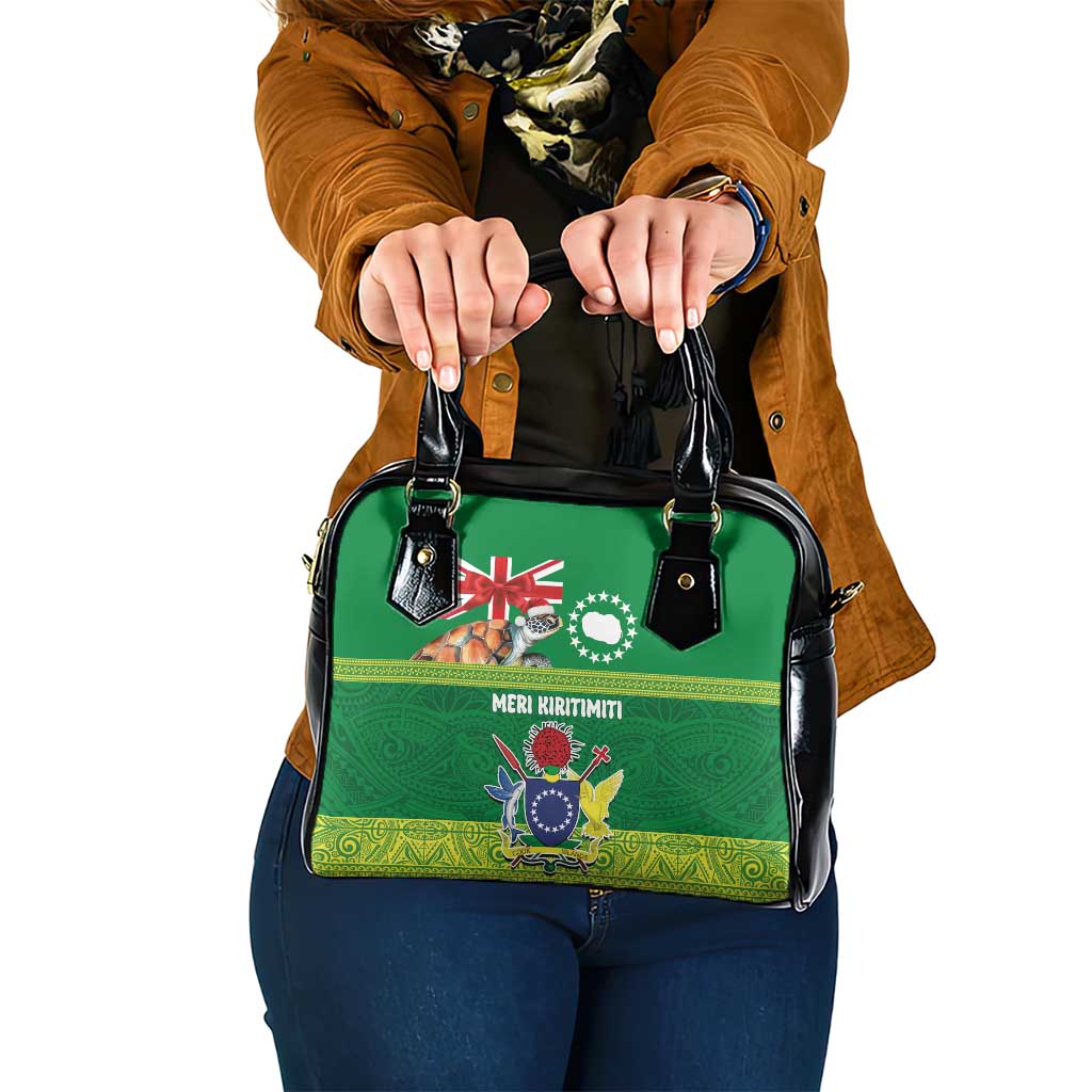 Cook Islands Meri Kiritimiti Shoulder Handbag Christmas Turtle - Cooks Islands Emblems and Polynesian Art Pattern LT03 One Size Green - Polynesian Pride