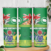 Cook Islands Meri Kiritimiti Skinny Tumbler Christmas Turtle - Cooks Islands Emblems and Polynesian Art Pattern LT03 - Polynesian Pride