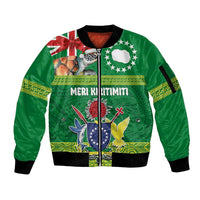 Cook Islands Meri Kiritimiti Sleeve Zip Bomber Jacket Christmas Turtle - Cooks Islands Emblems and Polynesian Art Pattern LT03 Unisex Green - Polynesian Pride