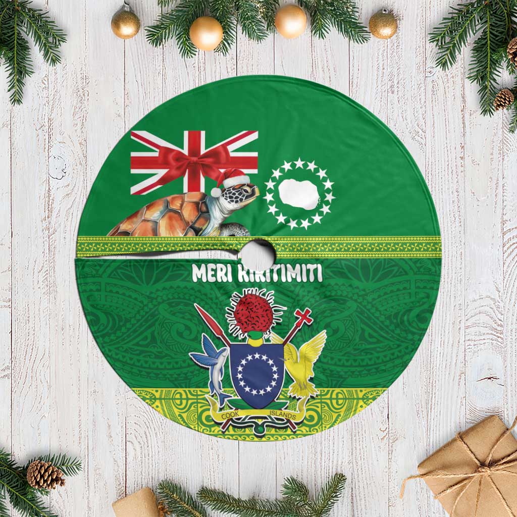 Cook Islands Meri Kiritimiti Tree Skirt Christmas Turtle - Cooks Islands Emblems and Polynesian Art Pattern LT03 Casual Green - Polynesian Pride