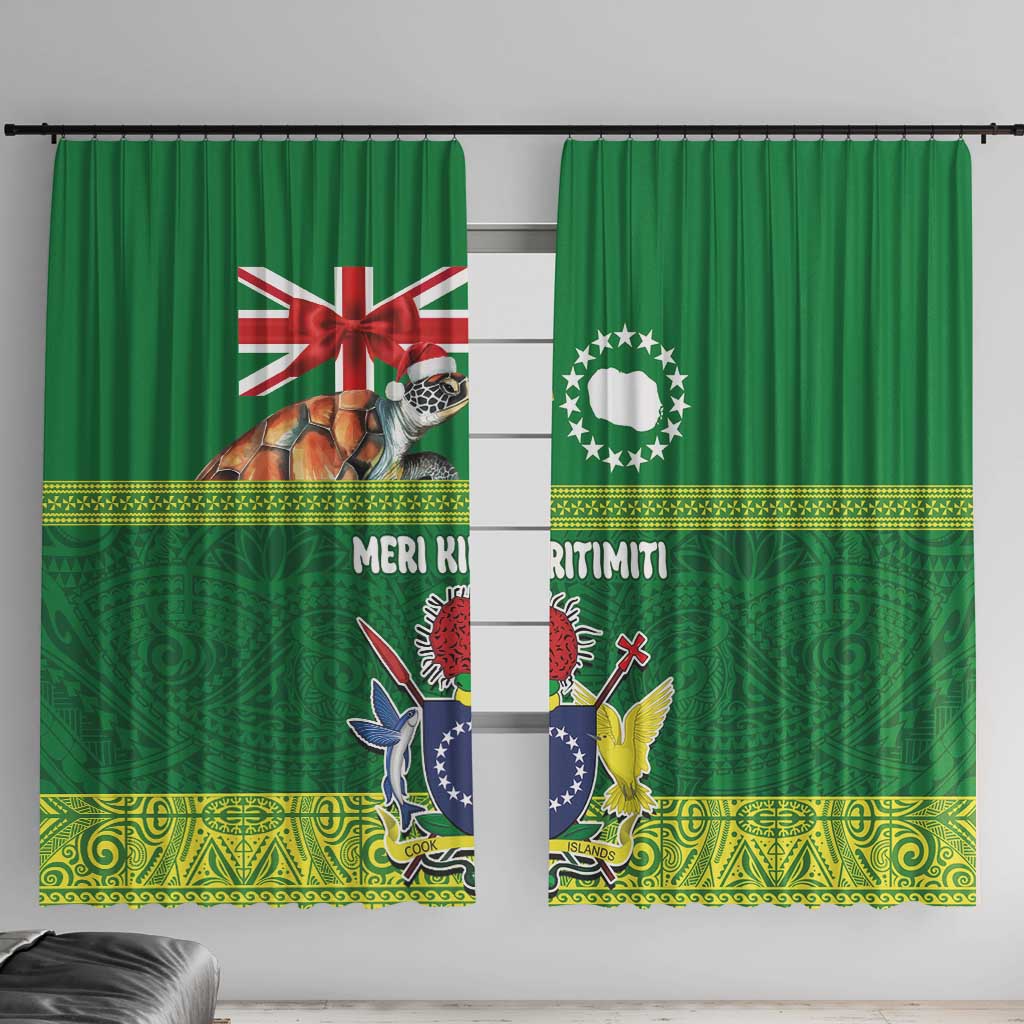 Cook Islands Meri Kiritimiti Window Curtain Christmas Turtle - Cooks Islands Emblems and Polynesian Art Pattern LT03 With Hooks Green - Polynesian Pride