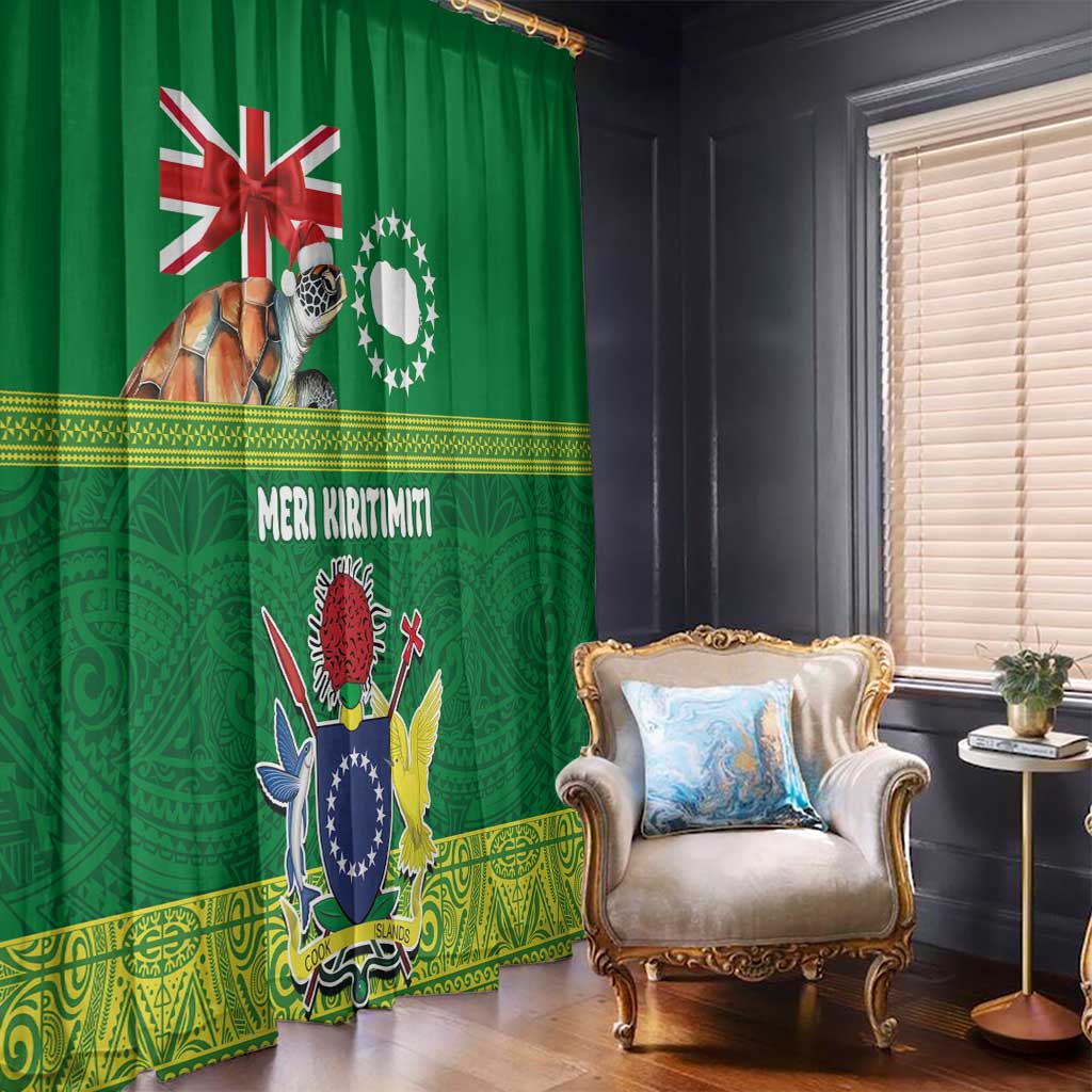 Cook Islands Meri Kiritimiti Window Curtain Christmas Turtle - Cooks Islands Emblems and Polynesian Art Pattern LT03 - Polynesian Pride