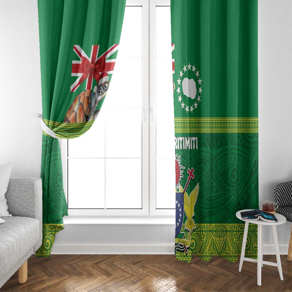 Cook Islands Meri Kiritimiti Window Curtain Christmas Turtle - Cooks Islands Emblems and Polynesian Art Pattern LT03 - Polynesian Pride