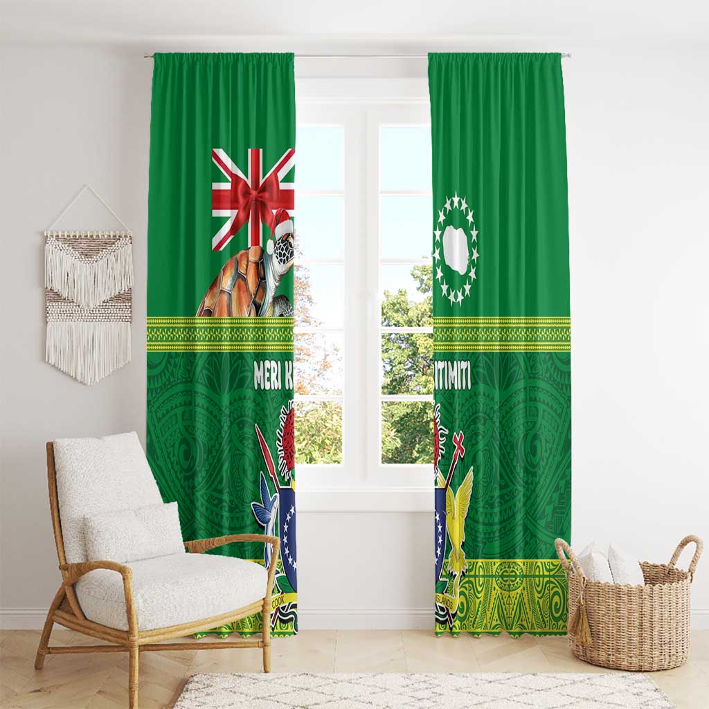Cook Islands Meri Kiritimiti Window Curtain Christmas Turtle - Cooks Islands Emblems and Polynesian Art Pattern LT03 - Polynesian Pride