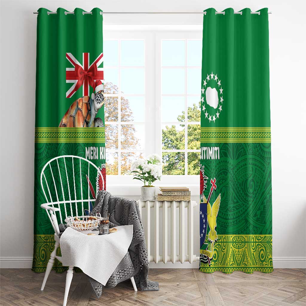 Cook Islands Meri Kiritimiti Window Curtain Christmas Turtle - Cooks Islands Emblems and Polynesian Art Pattern LT03 - Polynesian Pride