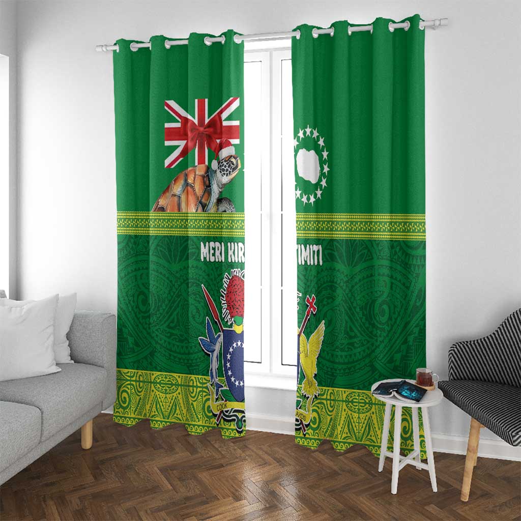 Cook Islands Meri Kiritimiti Window Curtain Christmas Turtle - Cooks Islands Emblems and Polynesian Art Pattern LT03 With Grommets Green - Polynesian Pride