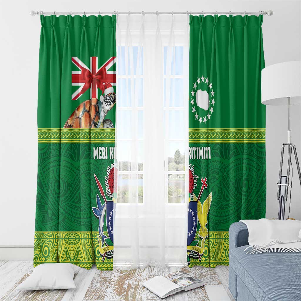 Cook Islands Meri Kiritimiti Window Curtain Christmas Turtle - Cooks Islands Emblems and Polynesian Art Pattern LT03 - Polynesian Pride