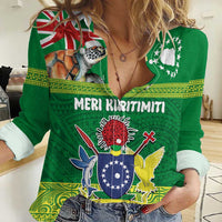 Cook Islands Meri Kiritimiti Women Casual Shirt Christmas Turtle - Cooks Islands Emblems and Polynesian Art Pattern LT03 Female Green - Polynesian Pride